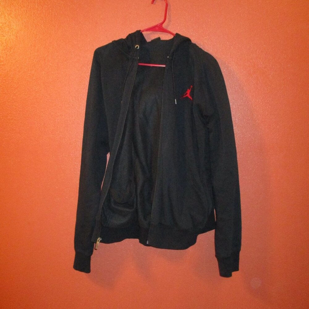 Jordan Jacket Y2K Men X Large Black Red Full Zip Pockets Vintage Hooded Jacket - Picture 5 of 11